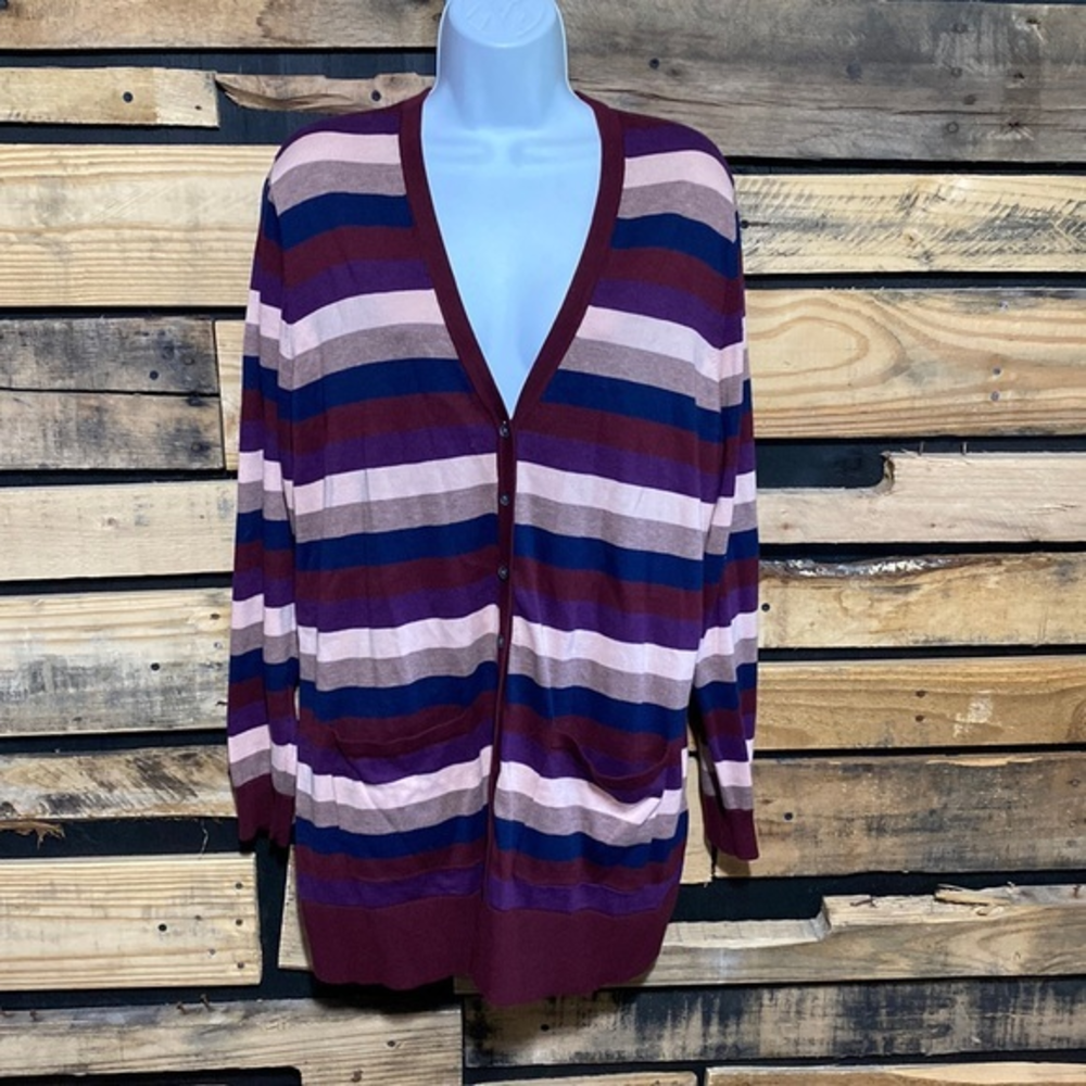 Lands End‎ 100% Supima Cotton Striped Long Line Cardigan Sweater Size 1X